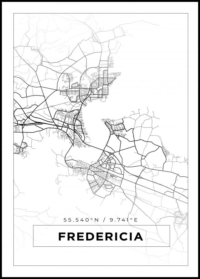 Karta - Fredericia - Vit Poster