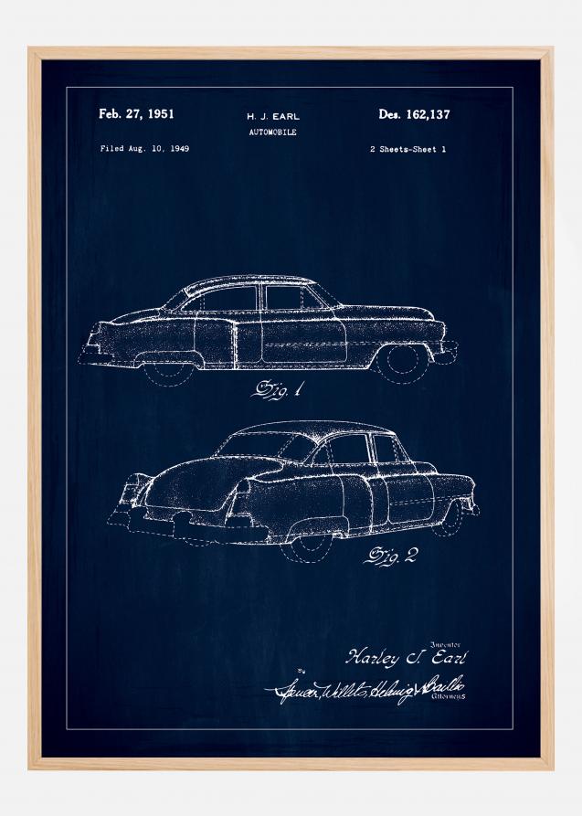 Patentritning - Cadillac I - Blå Poster