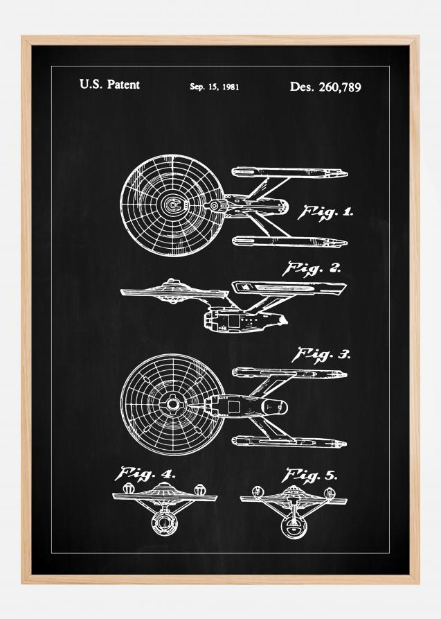 Patentritning - Star Trek - USS Enterprise - Svart Poster
