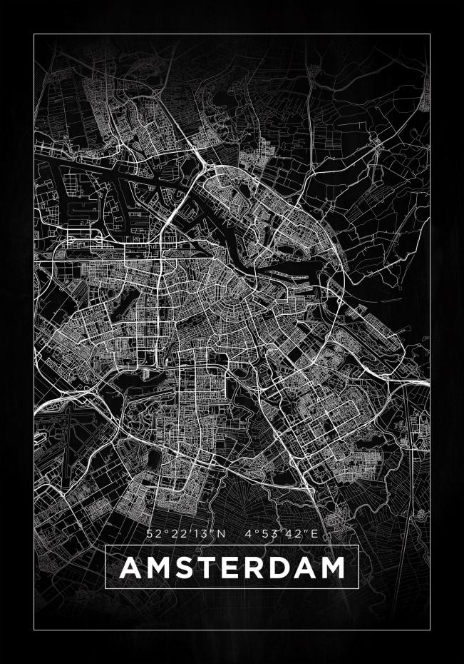 Karta - Amsterdam - Svart Poster