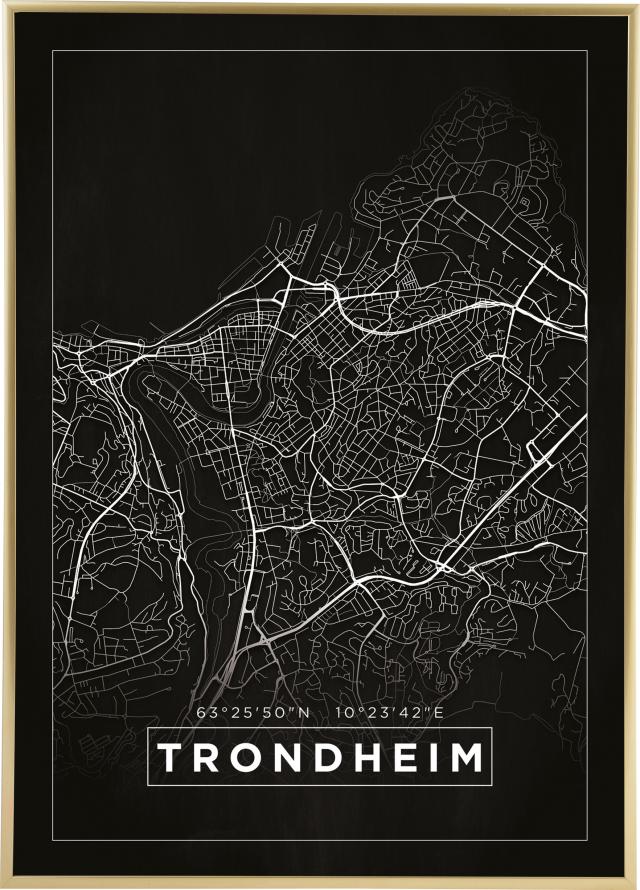 Karta - Trondheim - Svart Poster