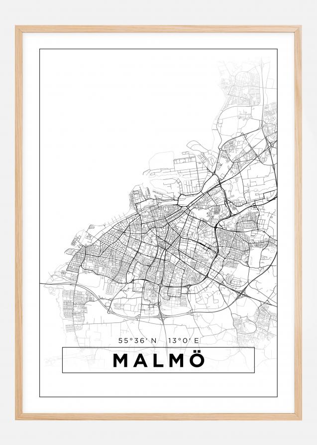 Karta - Malmö - Vit Poster