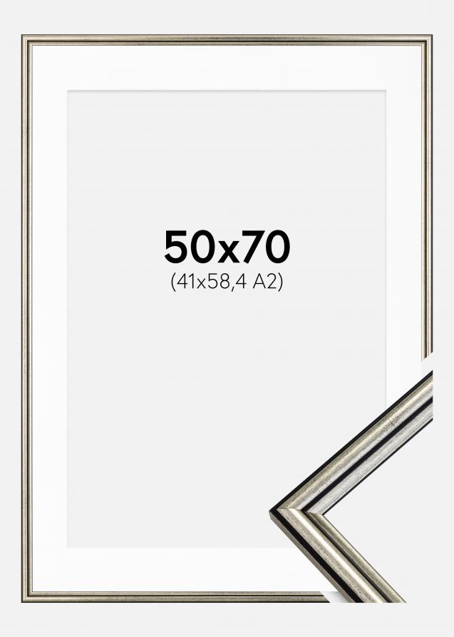 Ram Horndal Silver 50x70 cm - Passepartout Vit 42x59,4 cm (A2)