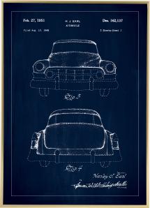 Patentritning - Cadillac II - Blå Poster