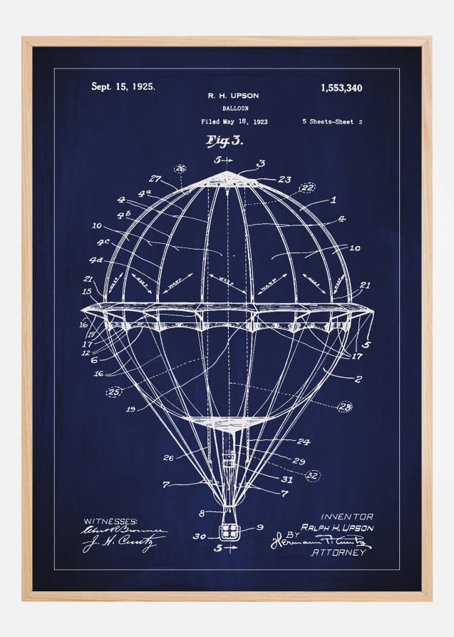 Patentritning - Luftballong - Blå Poster