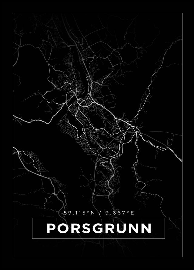 Karta - Porsgrunn - Svart Poster