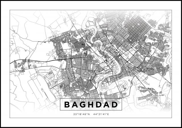 Karta - Baghdad - Vit Poster