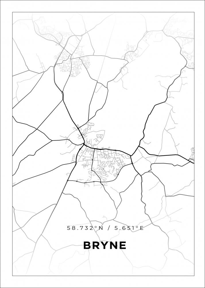 Karta - Bryne - Vit Poster