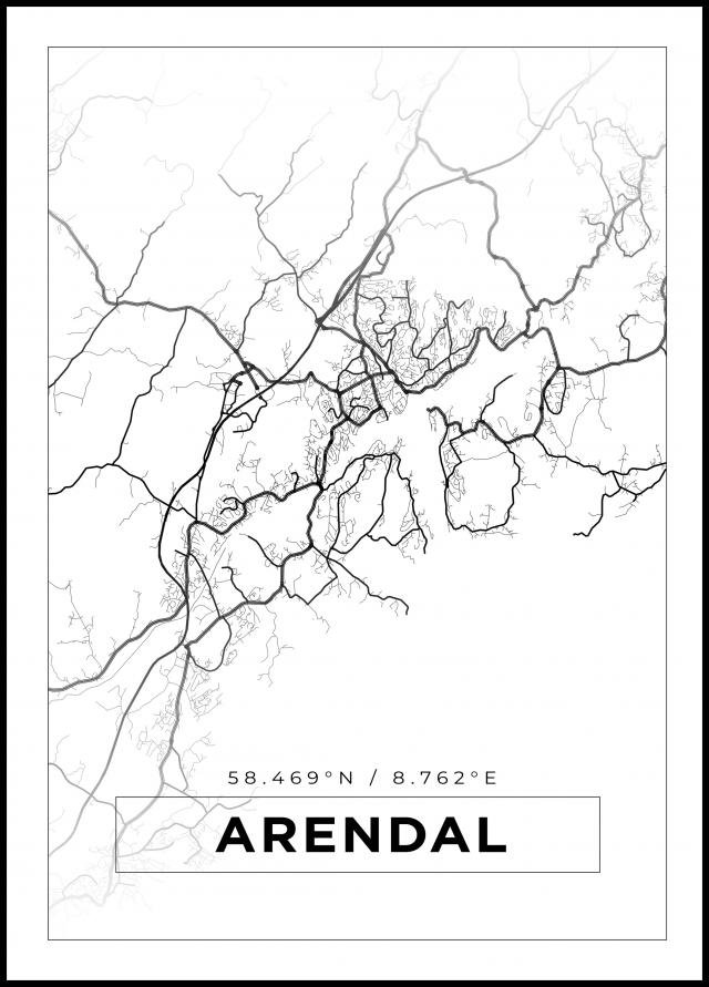Karta - Arendal - Vit Poster