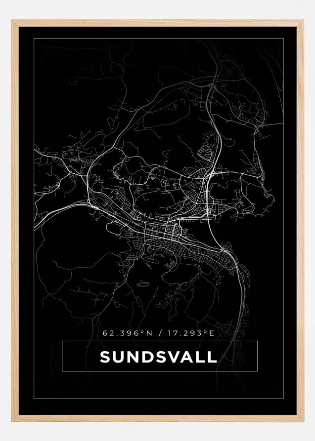 Karta - Sundsvall - Svart Poster