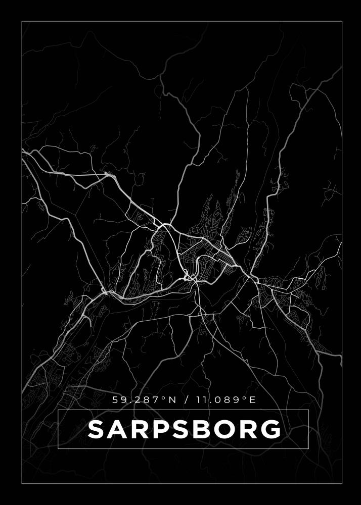 Karta - Sarpsborg - Svart Poster
