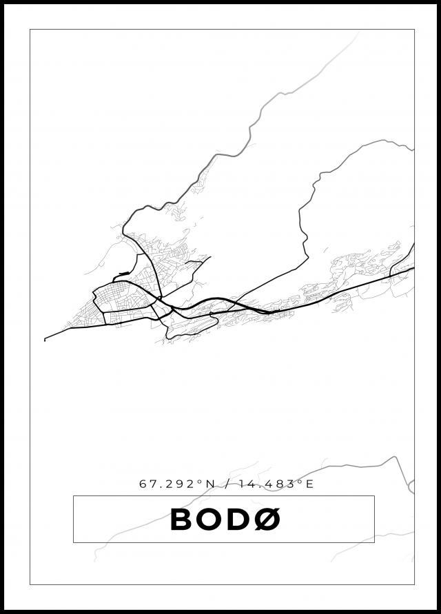 Karta - Bodø - Vit Poster