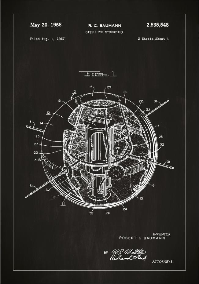 Patentritning - Satellit - Svart Poster