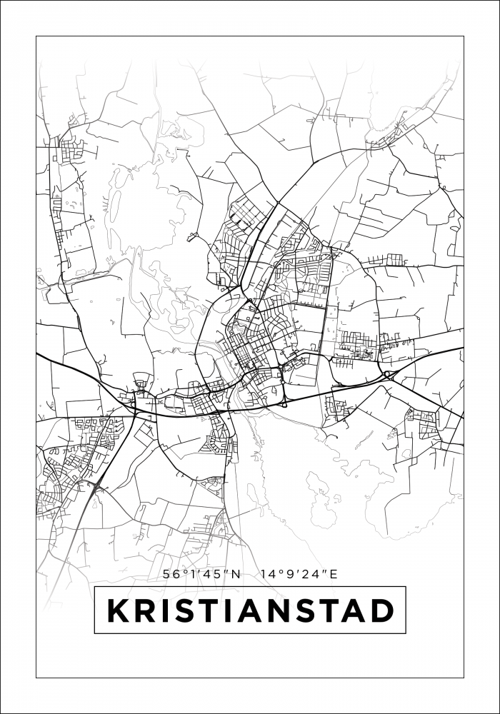 Karta - Kristianstad - Vit Poster