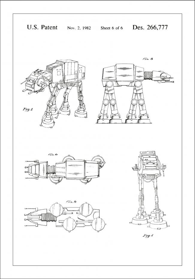 Patentritning - Star Wars - Walker - Vit Poster