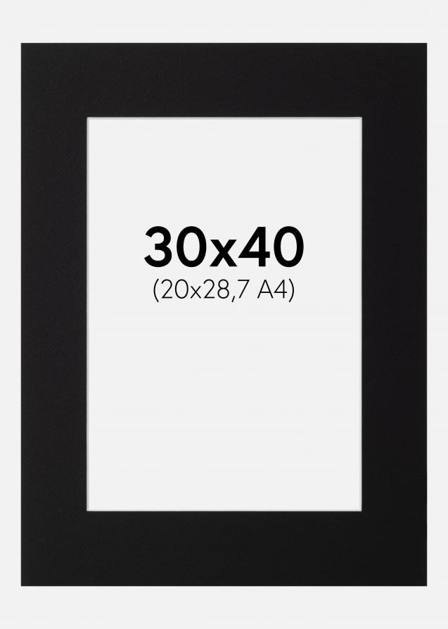Passepartout Svart (Vit kärna) 30x40 cm (20x28,7 - A4)