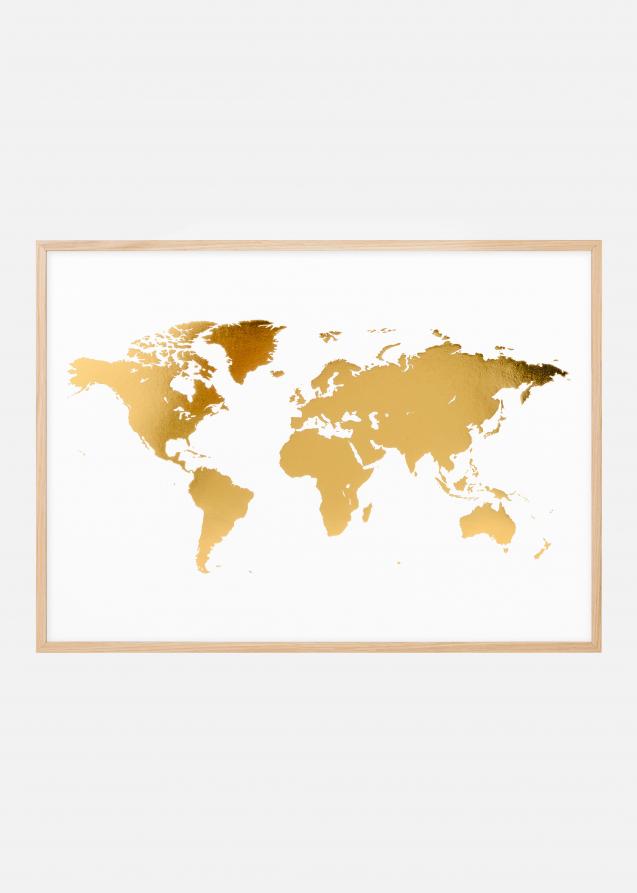Världskarta i Guld - Folierad Poster