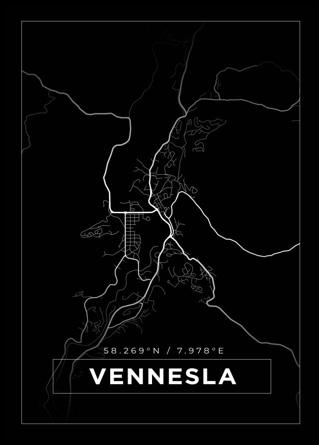 Karta - Vennesla - Svart Poster