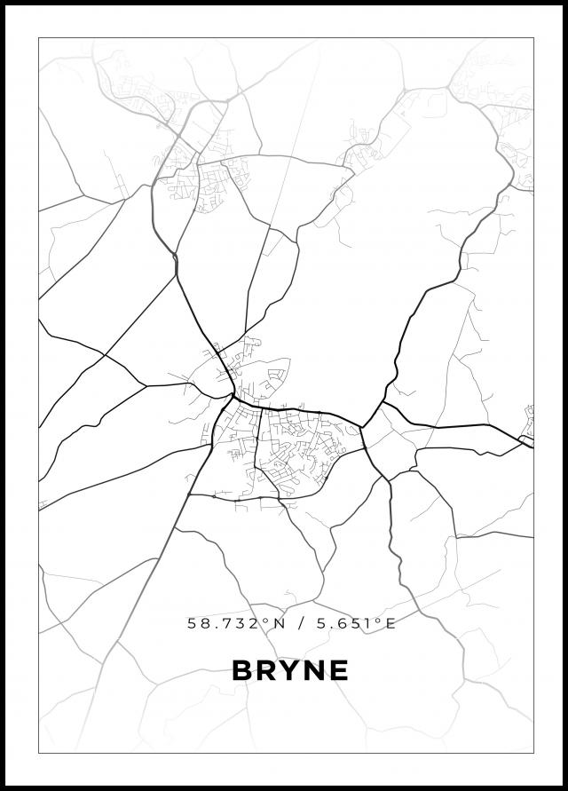 Karta - Bryne - Vit Poster