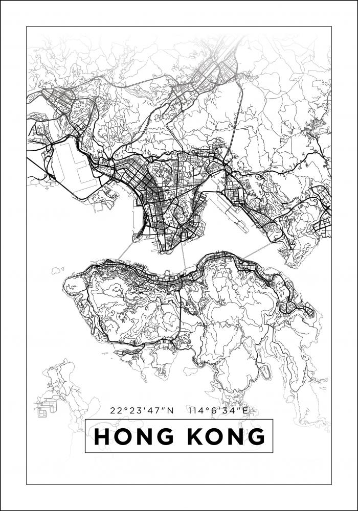 Karta - Hong Kong - Vit Poster