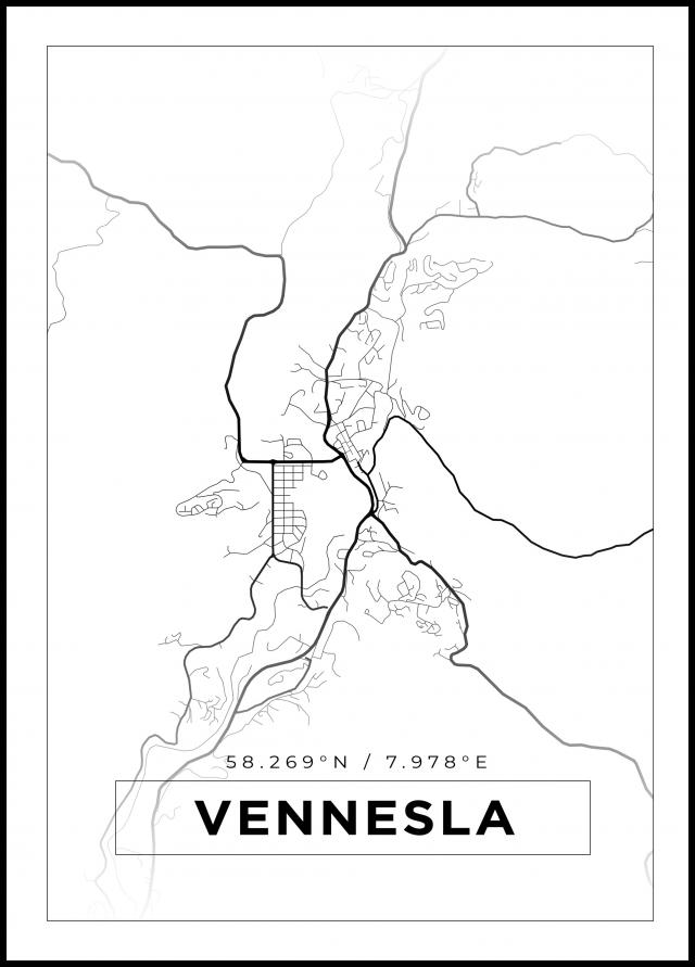 Karta - Vennesla - Vit Poster