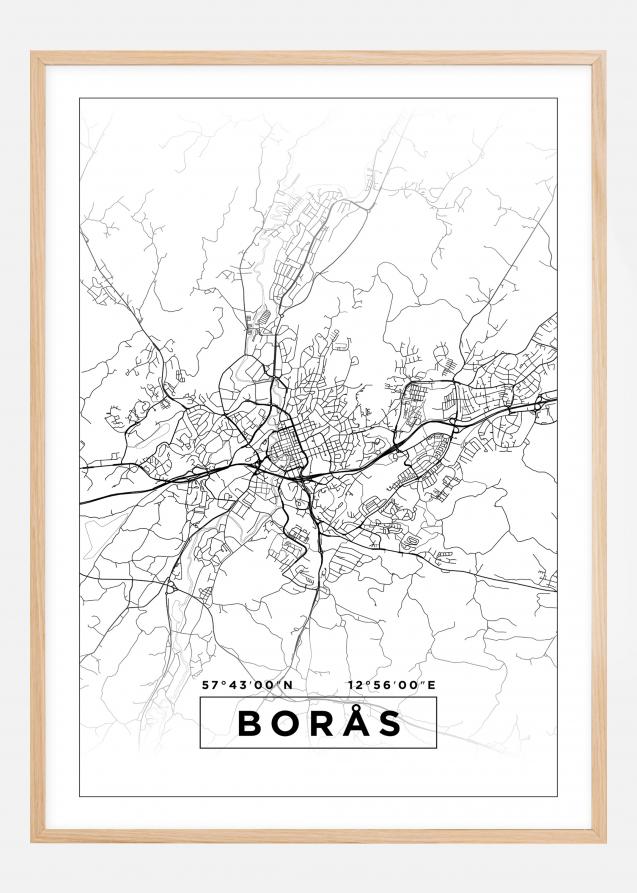 Karta - Borås - Vit Poster