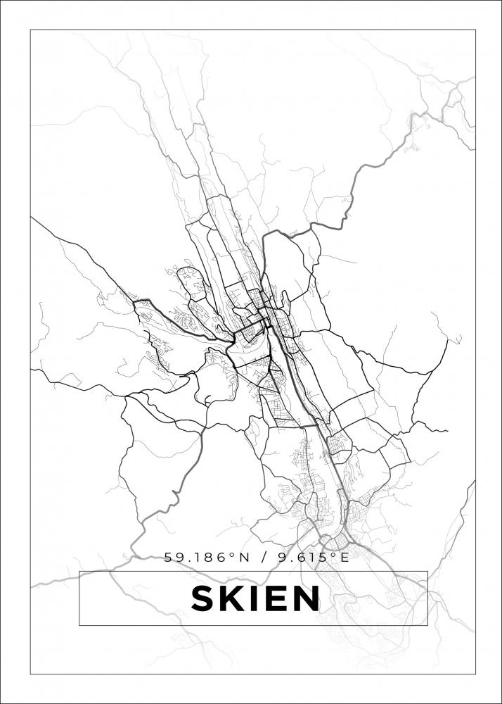 Karta - Skien - Vit Poster