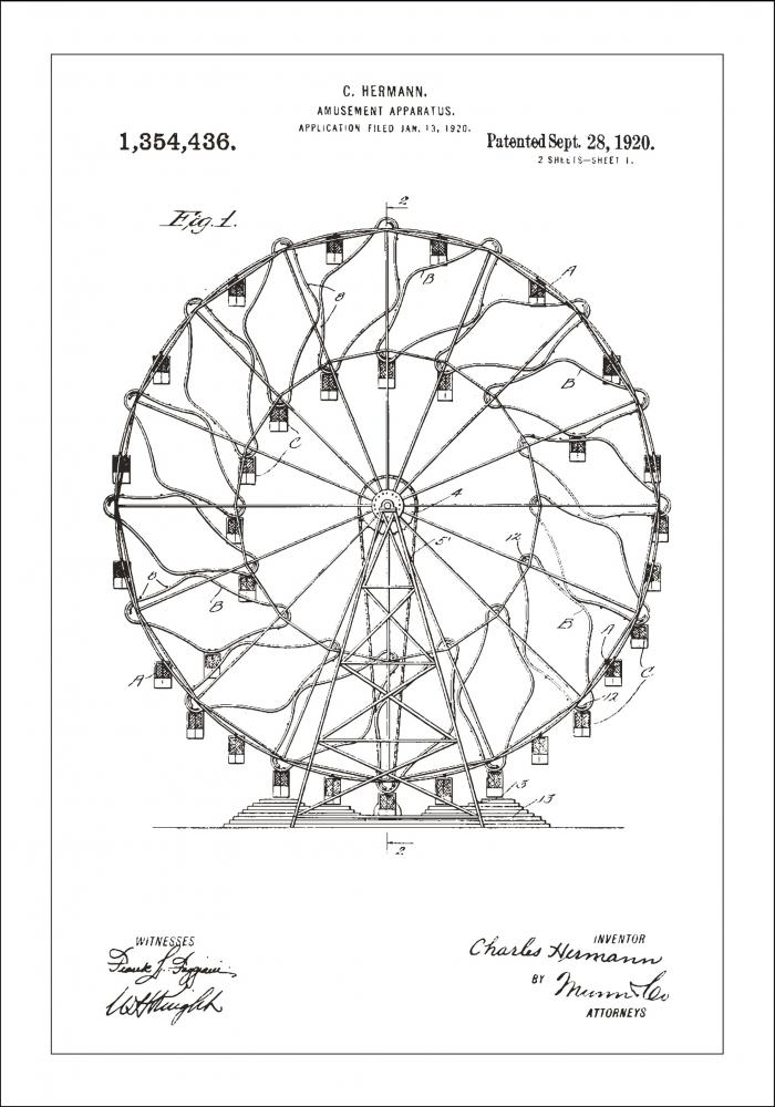 Patentritning - Pariserhjul - Vit Poster