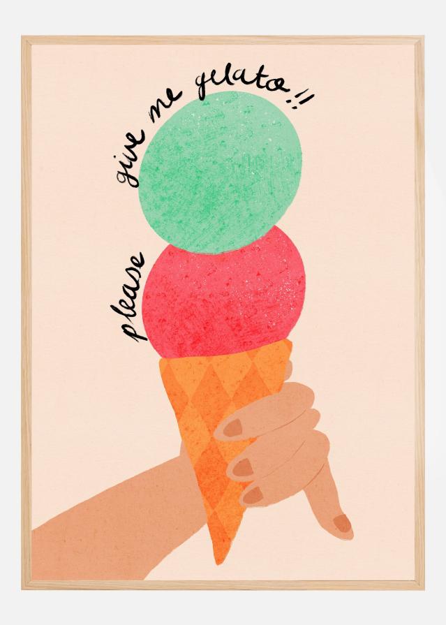 Please Give Me Gelato Ice Cream Typography Strawberry and Mint Poster
