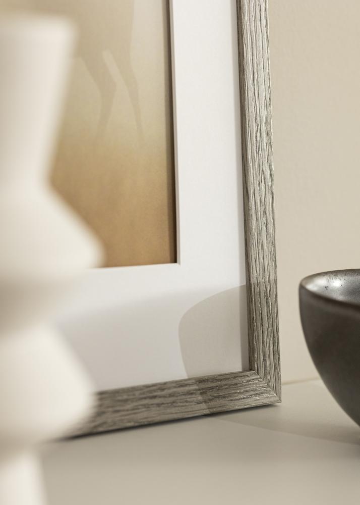 Ram Stilren Grå Ek 40x50 cm - Passepartout Vit 27,5x37 cm