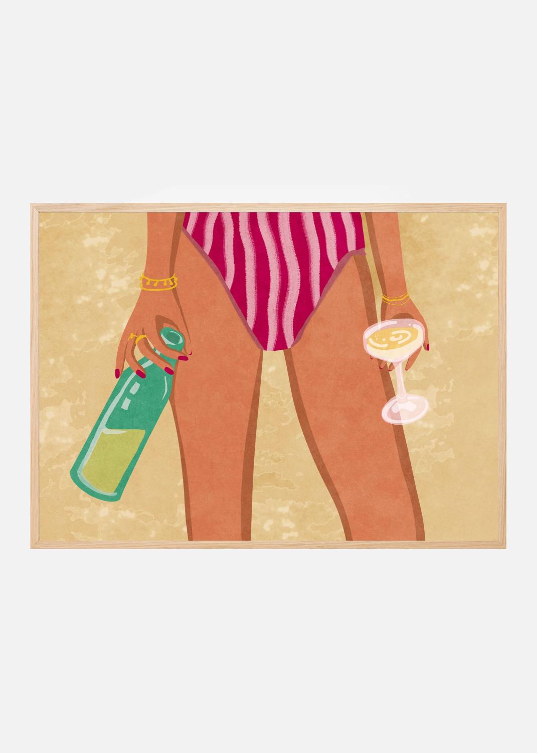 Girl with wine at the beach Poster (40x60 cm)