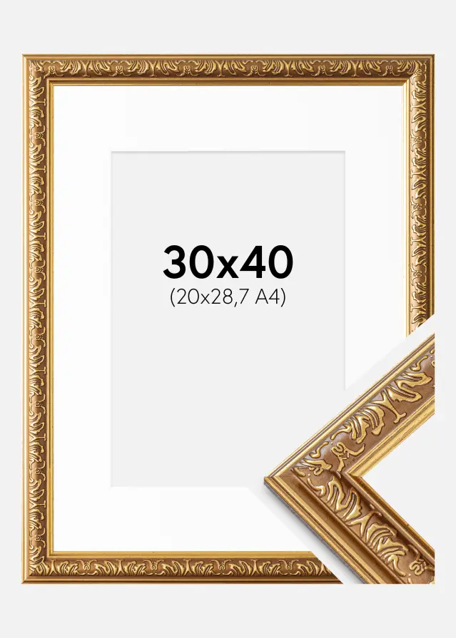 Ram Swirl Guld 30x40 cm - Passepartout Vit 21x29,7 cm
