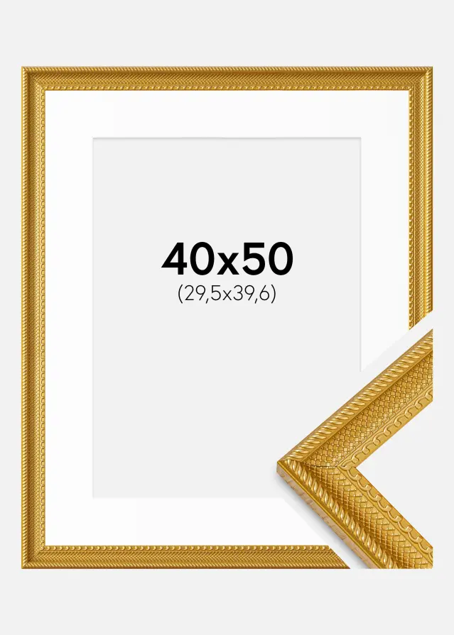 Ram Lattice Guld 40x50 cm - Passepartout Vit 12x16 inches