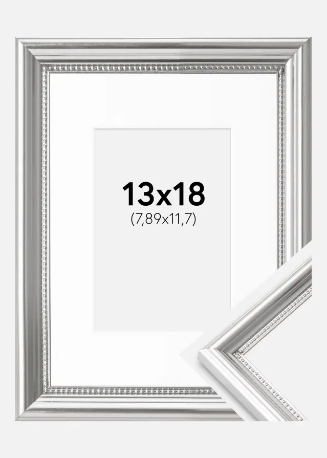 Ram Gala Silver 13x18 cm - Passepartout Vit 3,5x5 inches