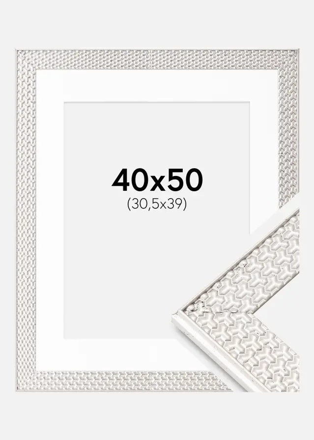 Ram Grace Silver 40x50 cm - Passepartout Vit 31,5x40 cm