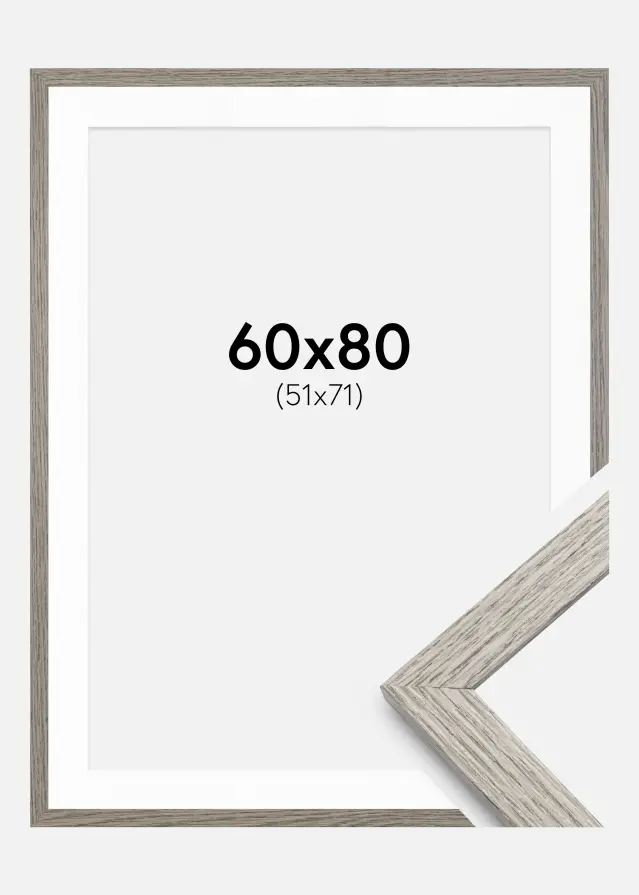 Ram Stilren Grå Ek 60x80 cm - Passepartout Vit 52x72 cm