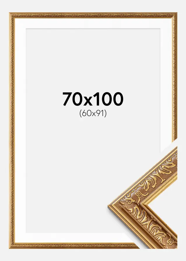 Ram Swirl Guld 70x100 cm - Passepartout Vit 61x92 cm