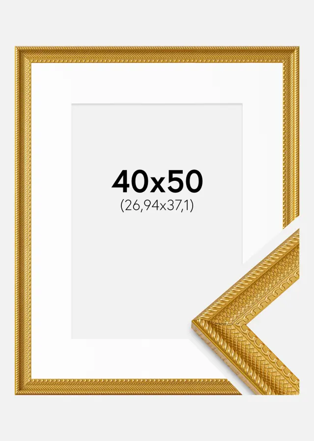 Ram Lattice Guld 40x50 cm - Passepartout Vit 11x15 inches