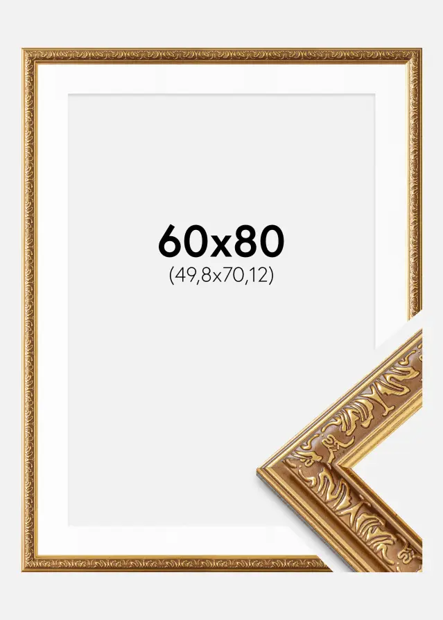 Ram Swirl Guld 60x80 cm - Passepartout Vit 20x28 inches