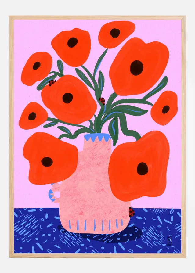 Red Poppies and Ladybirds Floral Poster