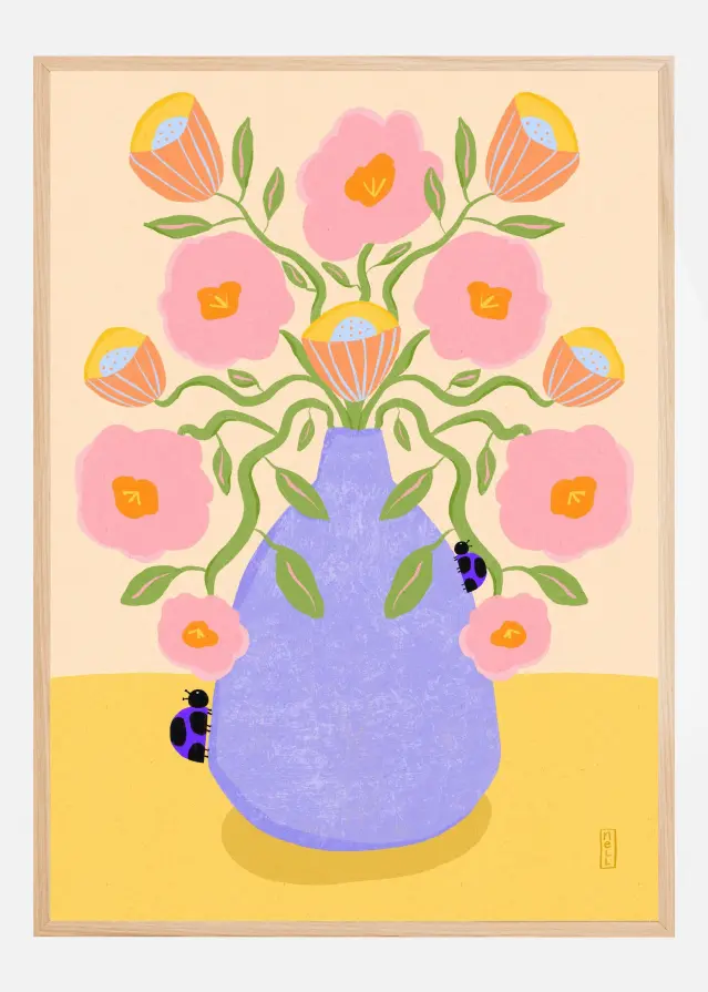 Summer Retro Flowers in a Vase Poster