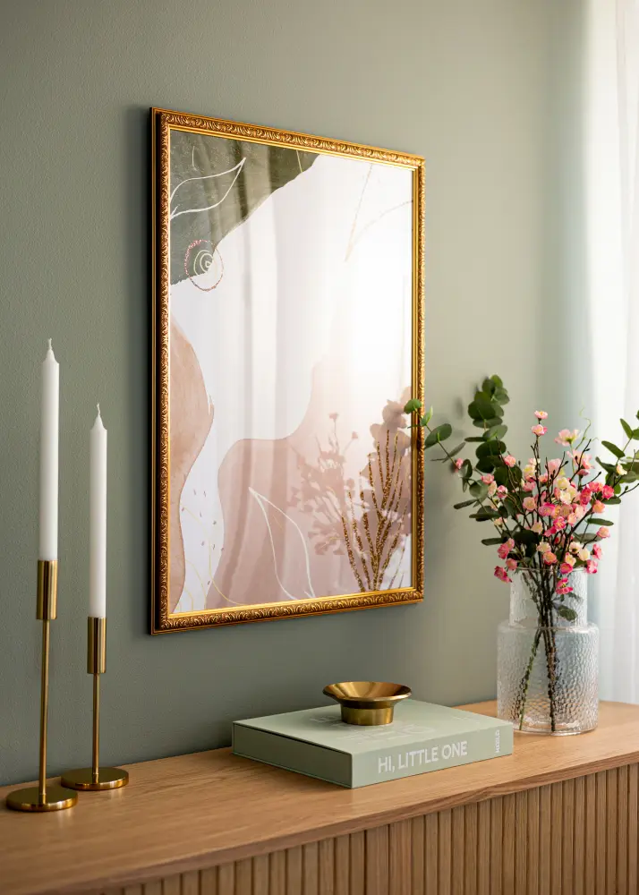 Ram Swirl Guld 59,4x84 cm - Passepartout Vit 47x75 cm