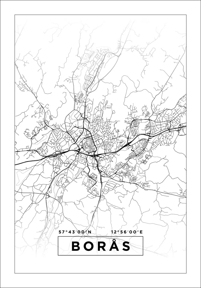 Karta - Borås - Vit Poster