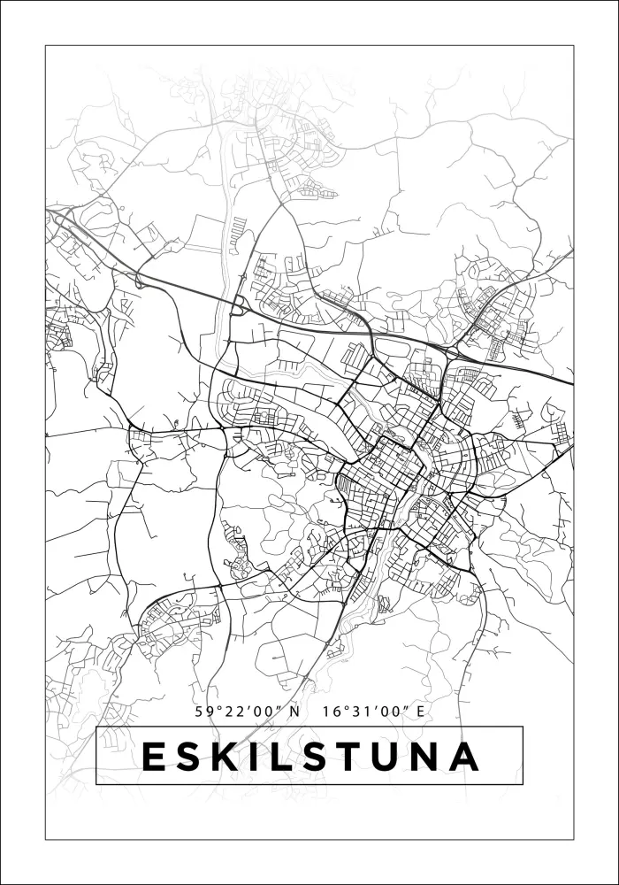 Karta - Eskilstuna - Vit Poster