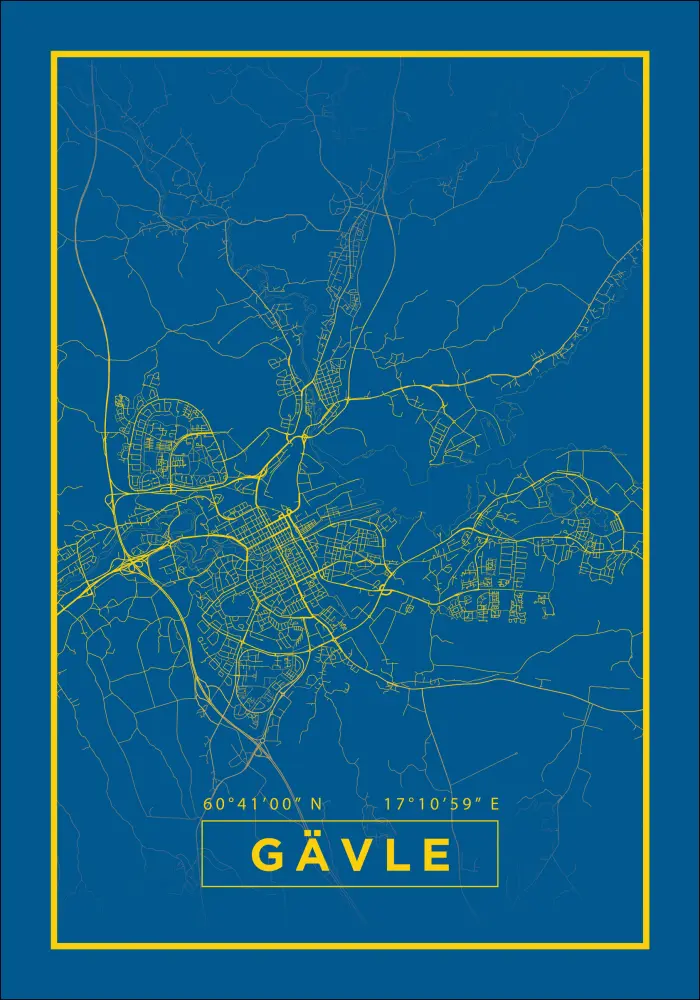 Karta - Gävle - Blå Poster