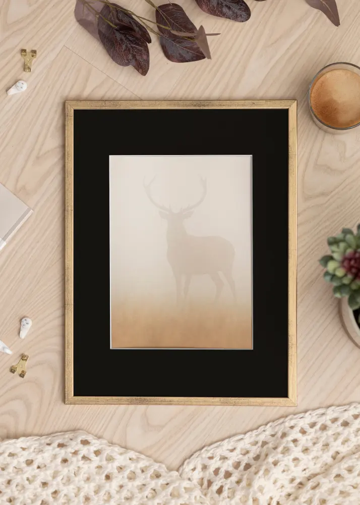 Ram Galant Guld 30x40 cm - Passepartout Svart 21x29,7 cm (A4)