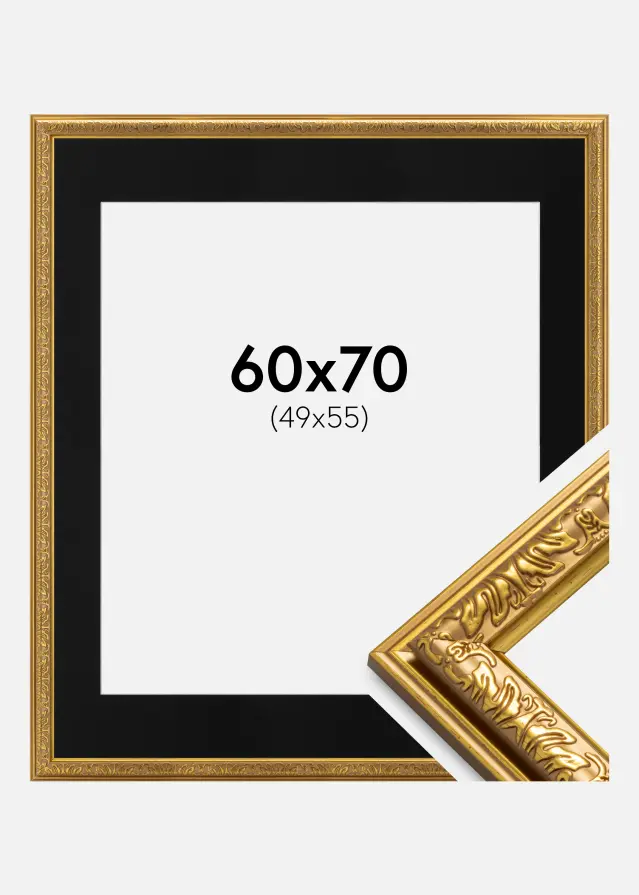 Ram Nostalgia Guld 60x70 cm - Passepartout Svart 50x56 cm