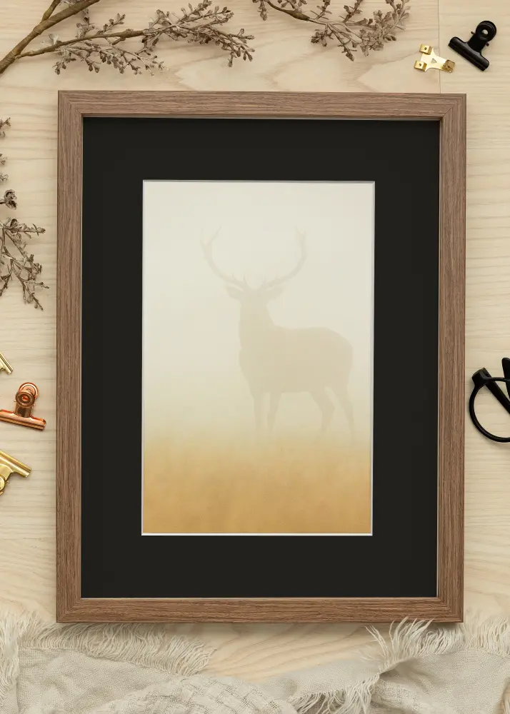 Ram Fiorito Mörk Ek 30x40 cm - Passepartout Svart 21x29,7 cm (A4)