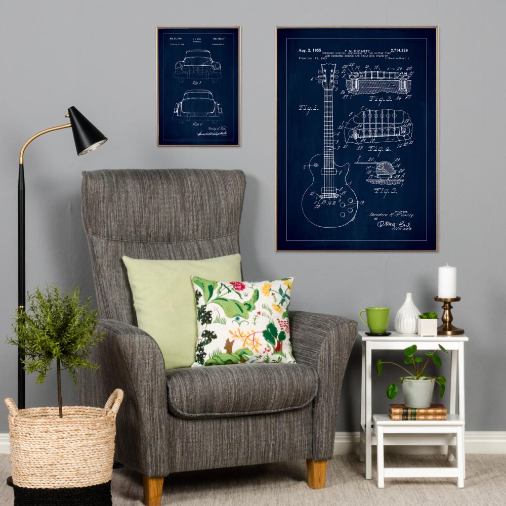Patentritning - Elgitarr I - Blå Poster