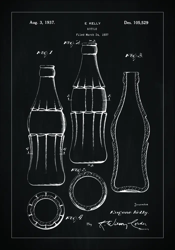 Patentritning - Coca Cola-flaska - Svart Poster